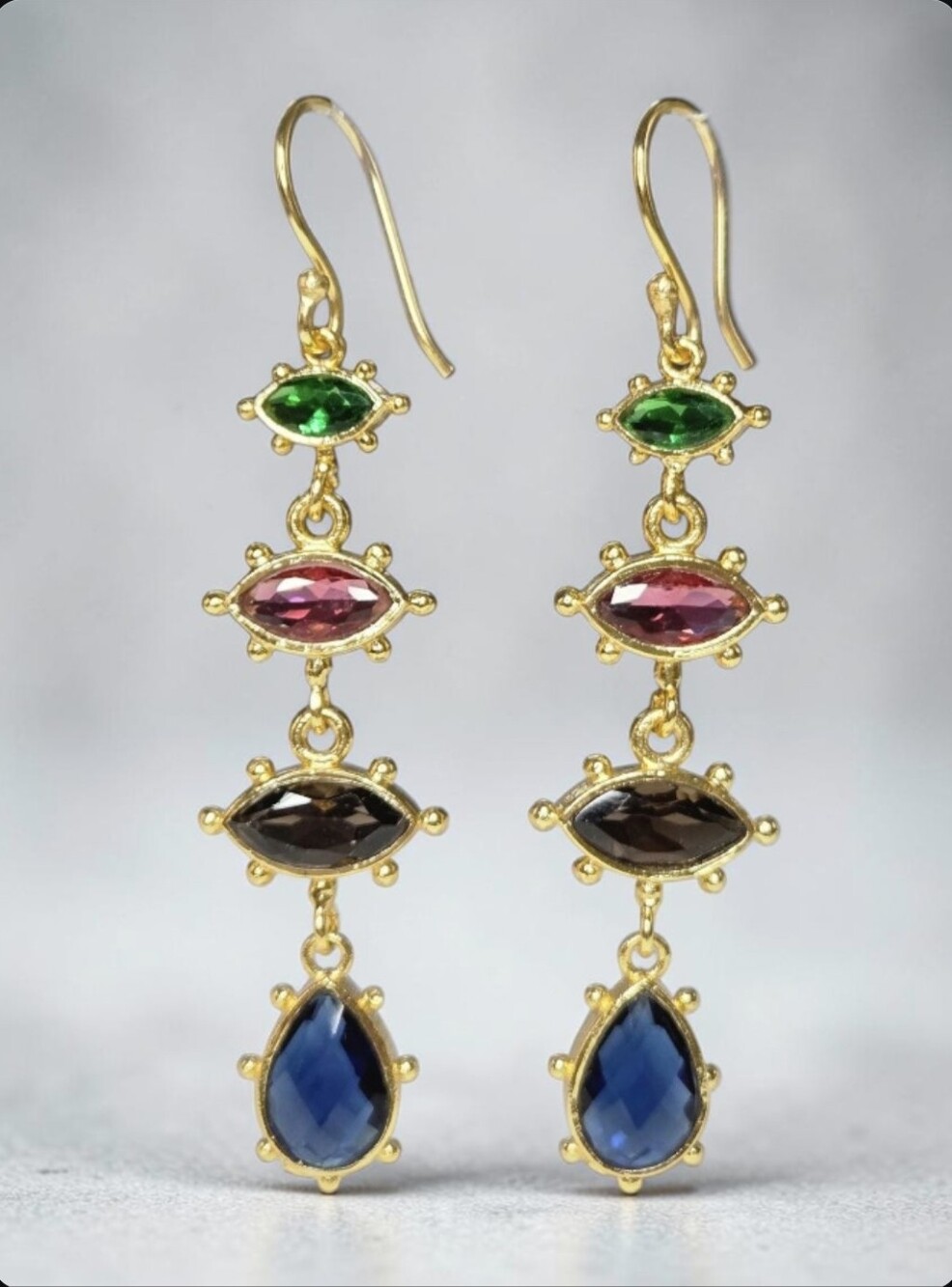 Beautiful 18k Gold Plated Artisan Quartz Crystal Studded Dangle Earrings